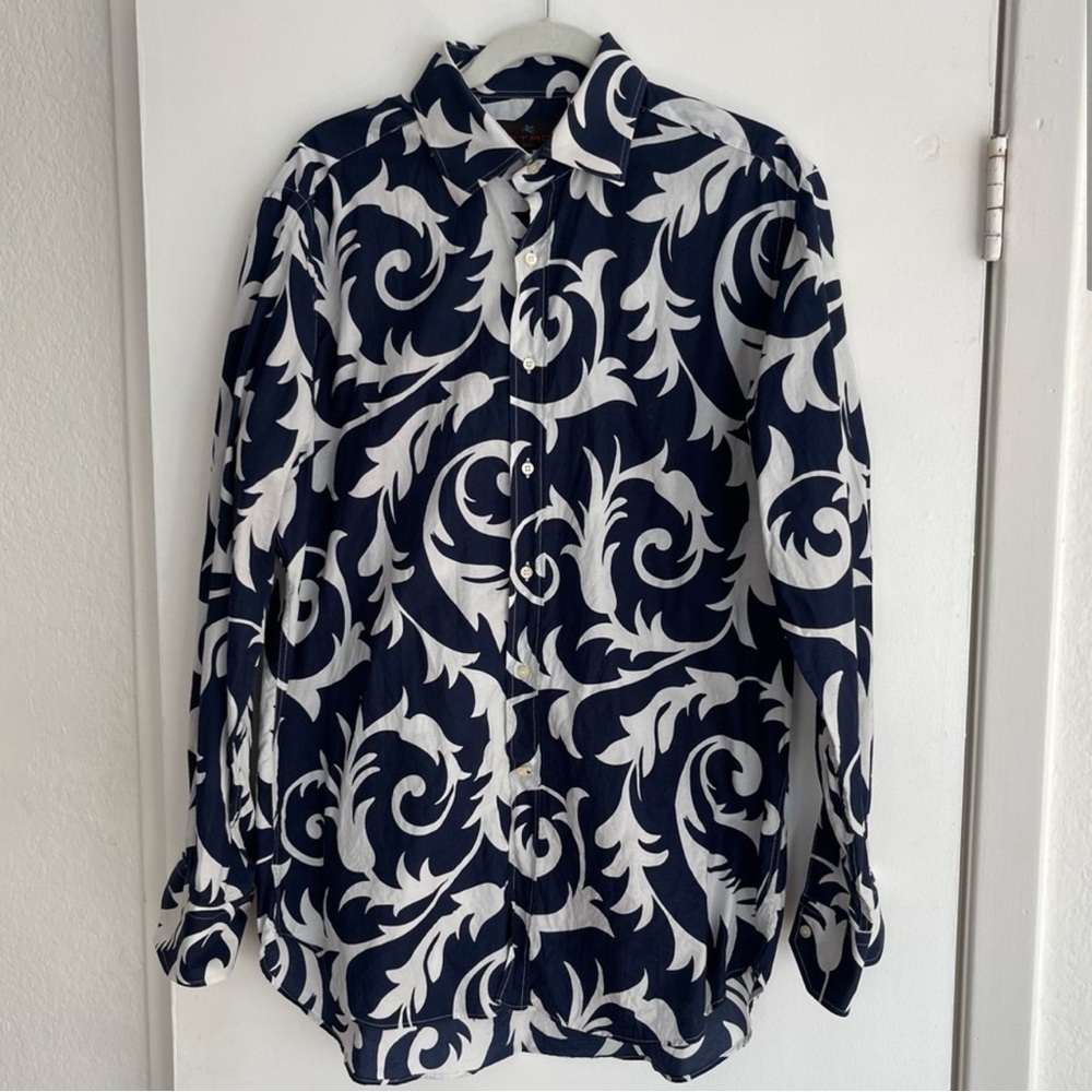 Navy and White Swirl Button-Up Shirt